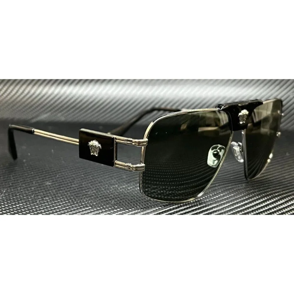 Versace Gunmetal Green Men's 63mm Sunglasses